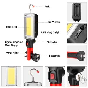 TriLine Taşınabilir COB LED Çalışma Lambası Kamp Feneri Aydınlatma
