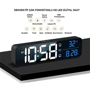 TriLine HD LED Ekranlı Aynalı Elektronik Saat Sıcaklık Tarih Dijital Masa Saati