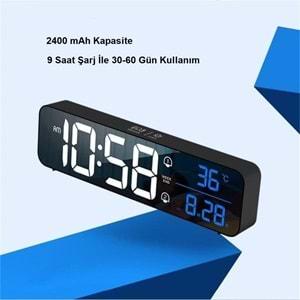TriLine HD LED Ekranlı Aynalı Elektronik Saat Sıcaklık Tarih Dijital Masa Saati