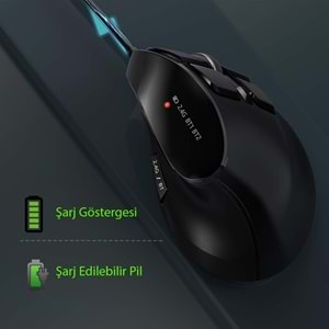 TriLine Bluetooth+2.4G Kablosuz Dikey Ergonomik Şarj Edilebilir Sessiz Mouse
