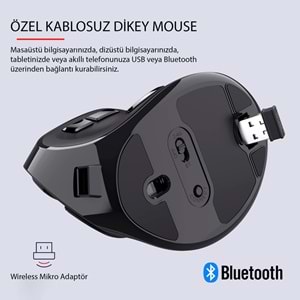 TriLine Bluetooth+2.4G Kablosuz Dikey Ergonomik Şarj Edilebilir Sessiz Mouse