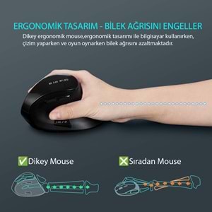 TriLine Bluetooth+2.4G Kablosuz Dikey Ergonomik Şarj Edilebilir Sessiz Mouse