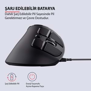 TriLine Bluetooth+2.4G Kablosuz Dikey Ergonomik Şarj Edilebilir Sessiz Mouse
