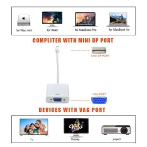 TriLine Mini Display Port VGA Çevirici Adaptör 20cm Apple MAC