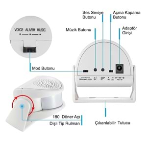 TriLine Misafir Karşılama Zili 3 Modlu Kumandalı Hareket Sensörlü Güvenlik Alarm Pır Sensör