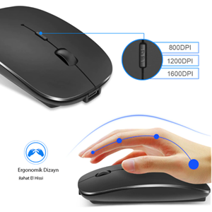 TriLine Bluetooth Şarjlı 2.4Ghz Kablosuz Mouse Sessiz Tıklama