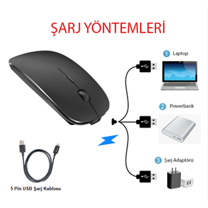 TriLine Bluetooth Şarjlı 2.4Ghz Kablosuz Mouse Sessiz Tıklama