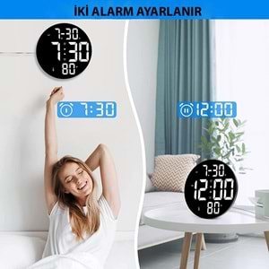 TriLine Dijital Modern 12inç Elektronik LED Duvar Masa Saati Sıcaklık Nem Alarm