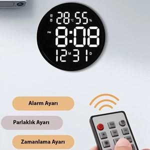 TriLine Dijital Modern 12inç Elektronik LED Duvar Masa Saati Sıcaklık Nem Alarm