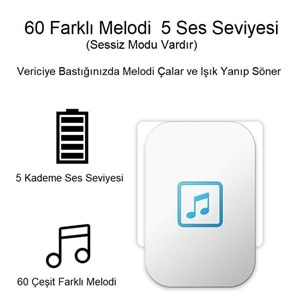 Cacazi Su Geçirmez Beyaz Kablosuz Pil Gerektirmeyen Kapı Zili