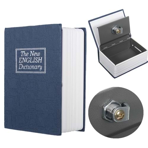 Sözlük Görünümlü Mini Kasa 11.5cm Kitap Para Gizli Güvenli Kilitli - LACİVERT