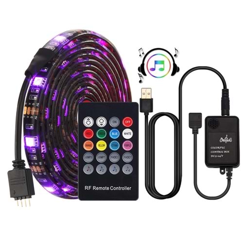 TriLine Ses Destekli RGB Kumandalı USB Şerit LED Aydınlatma - 1METRE
