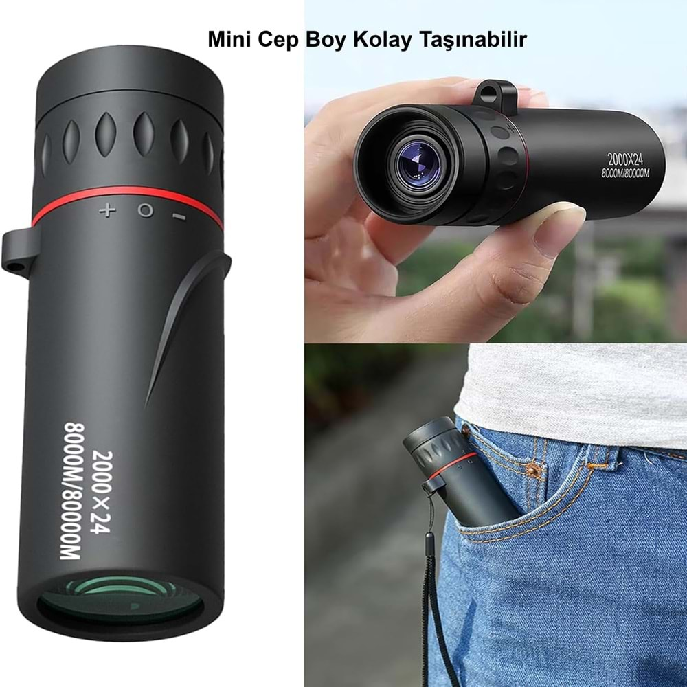 TriLine 2000x24 Zoom Monoküler Mini Taşınabilir HD Dürbün Su Geçirmez Tripod Telefon Tutacağı