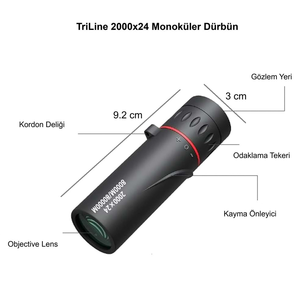 TriLine 2000x24 Zoom Monoküler Mini Taşınabilir HD Dürbün Su Geçirmez Tripod Telefon Tutacağı