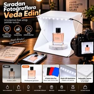 TriLine 20x20 cm LED Işıklı Mini Ürün Fotoğraf Çekim Çadırı 4 Renk Fonlu Taşınabilir Stüdyo