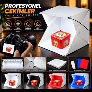TriLine 20x20 cm LED Işıklı Mini Ürün Fotoğraf Çekim Çadırı 4 Renk Fonlu Taşınabilir Stüdyo