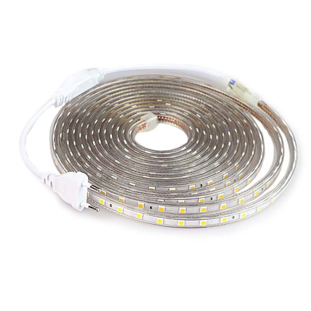 TriLine 220v Fişli Silikonlu Beyaz Şerit LED 3 Çipli SMD 5050 - 1METRE