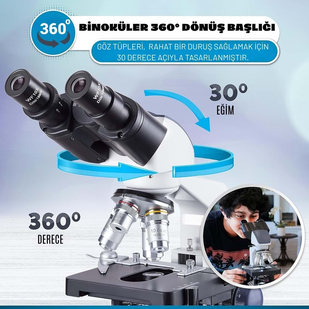 TriLine 2500X Binoküler 5MP USB Kamera Bilgisayar Destekli Bileşik Biyolojik Dijital Mikroskop