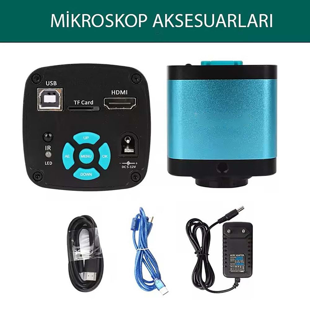 TriLine 48MP 4K 60F/S Endüstriyel Mikroskop Katlanabilir Tutucu 150X Zoom Lensli 56 Led Halka Işık