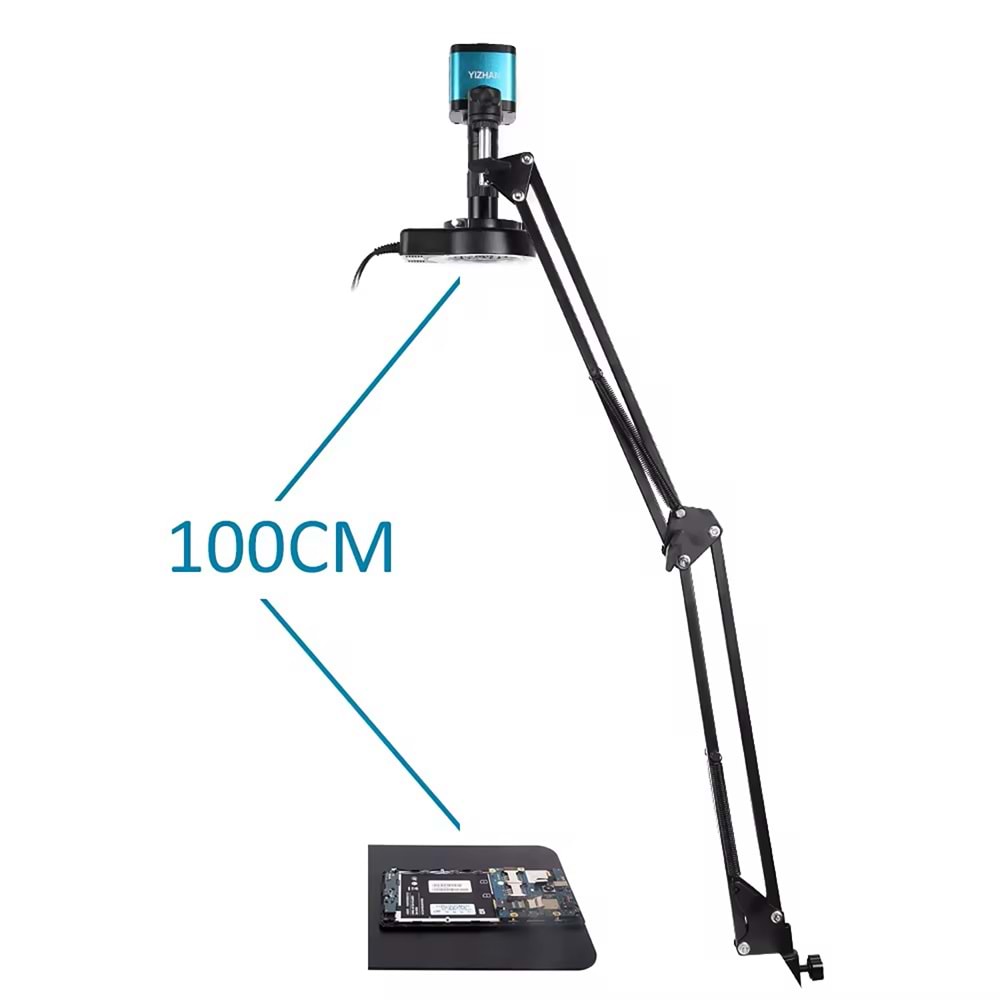 TriLine 48MP 4K 60F/S Endüstriyel Mikroskop Katlanabilir Tutucu 150X Zoom Lensli 56 Led Halka Işık