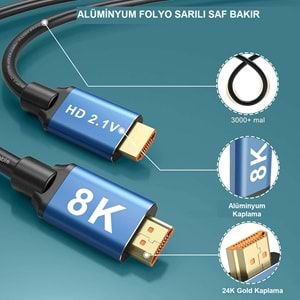 TriLine 8K Ultra HD 2.1V 48Gbps 4320P Altın Kaplama Hdmi Kablo-1.5METRE