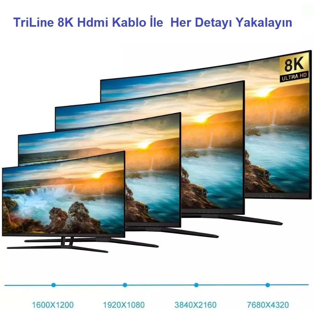 TriLine 8K Ultra HD 2.1V 48Gbps 4320P Altın Kaplama Hdmi Kablo-1.5METRE