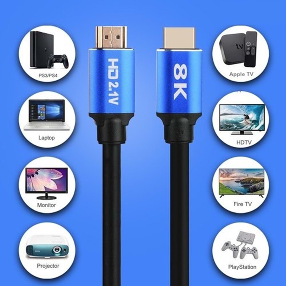 TriLine 8K Ultra HD 2.1V 48Gbps 4320P Altın Kaplama Hdmi Kablo-5METRE