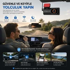 TriLine Ultra HD 4K Mini Ön ve Arka Araç Kamerası 64GB Hafıza Gece Görüşlü GPS Destekli Kamera