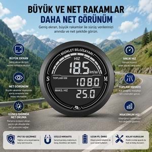 TriLine Bisiklet Bilgisayarı KM Saati Hız ve Mesafe Ölçer Su Geçirmez Ledli LCD Ekranlı Kablolu