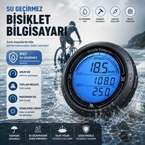 TriLine Bisiklet Bilgisayarı KM Saati Hız ve Mesafe Ölçer Su Geçirmez Ledli LCD Ekranlı Kablolu