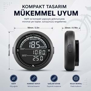 TriLine Bisiklet Bilgisayarı KM Saati Hız ve Mesafe Ölçer Su Geçirmez Ledli LCD Ekranlı Kablolu