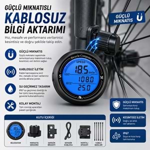 TriLine Bisiklet Bilgisayarı KM Saati Hız ve Mesafe Ölçer Su Geçirmez Ledli LCD Ekranlı Kablolu
