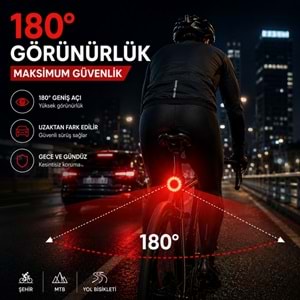 TriLine Akıllı Bisiklet Kuyruk Lambası Fren Sensörlü Type-C Şarjlı IPX6 Su Geçirmez LED Arka Stop Işığı