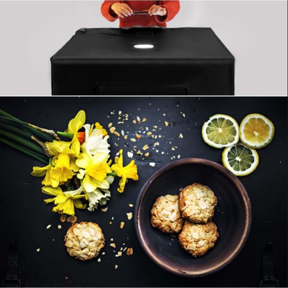 TriLine 80x80CM Profesyonel Stüdyo Led Işıklı Ürün Fotoğraf Çekim Çadırı