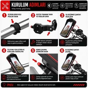 TriLine Bisiklet Motosiklet Gidon Telefon Tutucu Çanta Dokunmatik Ekranlı Montaj Aparatı Su Geçirmez