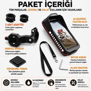 TriLine Bisiklet Motosiklet Gidon Telefon Tutucu Çanta Dokunmatik Ekranlı Montaj Aparatı Su Geçirmez