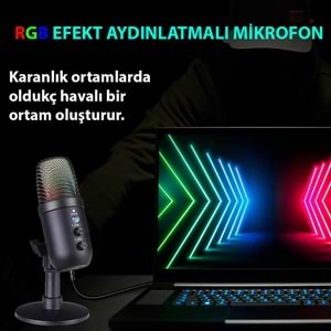 TriLine Profesyonel Kardioid RGB Oyuncu Stüdyo Kayıt Kablolu Podcast Mikrofonu