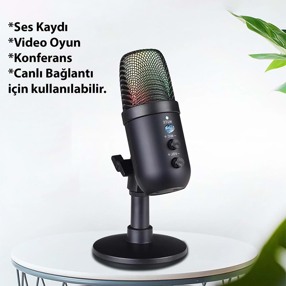 TriLine Profesyonel Kardioid RGB Oyuncu Stüdyo Kayıt Kablolu Podcast Mikrofonu