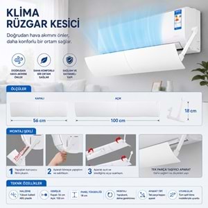 TriLine Klima Rüzgar Yönlendirme Aparatı Deliksiz Ön Panel 56-100 cm Genişleyebilir