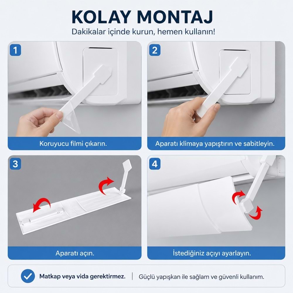 TriLine Klima Rüzgar Yönlendirme Aparatı Deliksiz Ön Panel 56-100 cm Genişleyebilir
