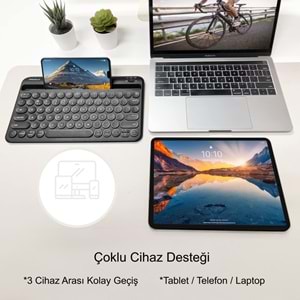 TriLine 78 Yuvarlak Tuşlu İngilizce Bluetooth Tablet Telefon Klavyesi Şarjlı Mini Boy 29x16cm