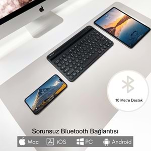 TriLine 78 Yuvarlak Tuşlu İngilizce Bluetooth Tablet Telefon Klavyesi Şarjlı Mini Boy 29x16cm