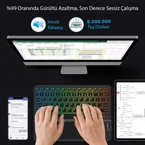 TriLine 9.7” RGB Renkli Aydınlatmalı İngilizce Bluetooth Klavye 24.5X17.5 cm İnce Slim Şarj Edilebilir