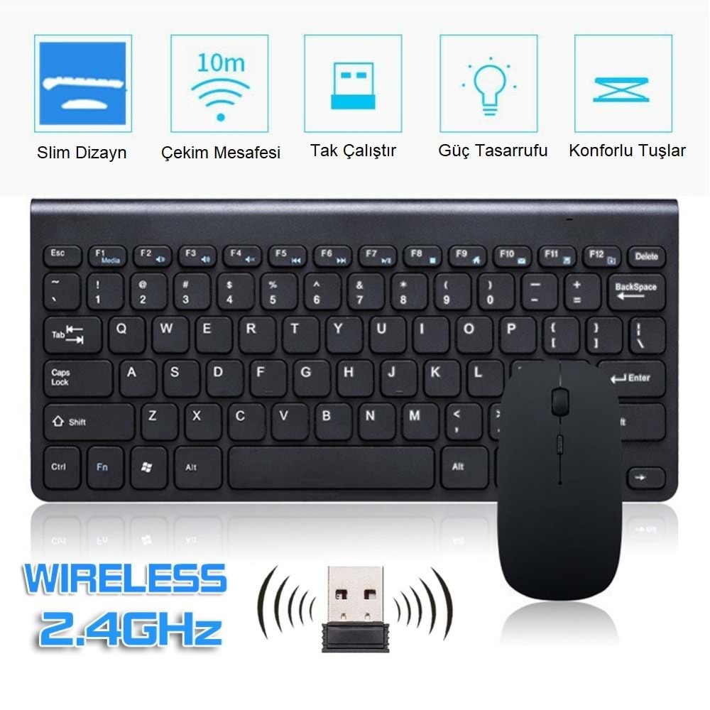 TriLine İngilizce Mini Slim 2.4 GHz Kablosuz Klavye Mouse Set Klavye