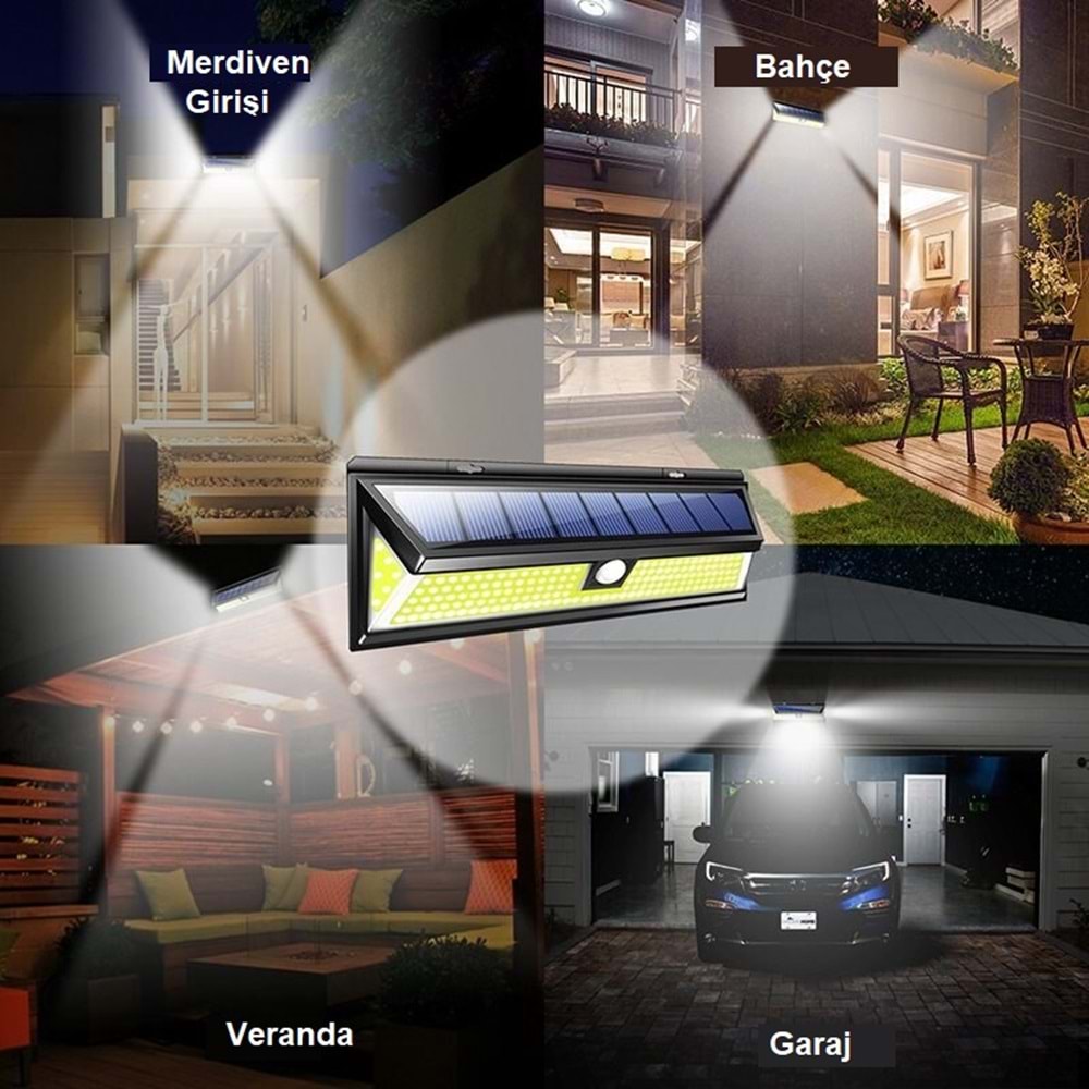 TriLine Solar 180 LED Güneş Enerjili Kumandalı 3 Modlu Duvar Lambası
