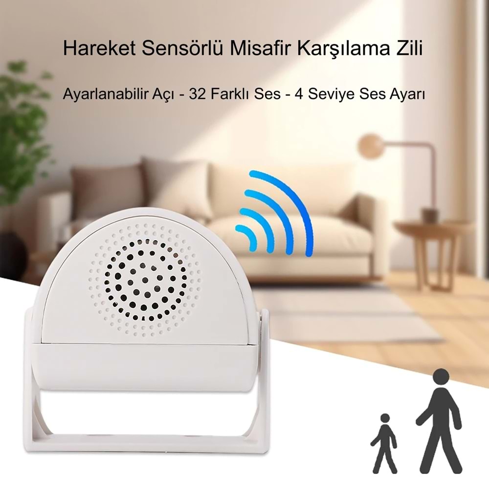 TriLine Misafir Karşılama Zili 3 Modlu Kumandalı Hareket Sensörlü Güvenlik Alarm Pır Sensör