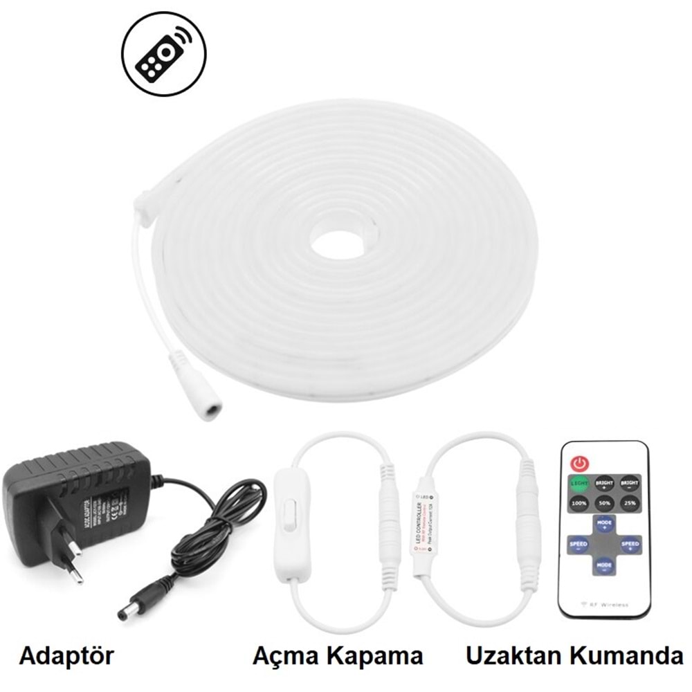 TriLine Neon LED Işık Süper Parlak Kumandalı Tüp LED - BEYAZ - 1METRE
