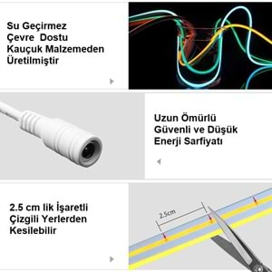 TriLine Neon LED Işık Süper Parlak Kumandalı Tüp LED - BEYAZ - 3METRE