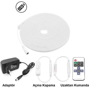 TriLine Neon LED Işık Süper Parlak Kumandalı Tüp LED - BEYAZ - 3METRE