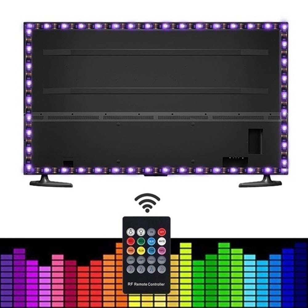 TriLine Ses Destekli RGB Kumandalı USB Şerit LED Aydınlatma - 1METRE